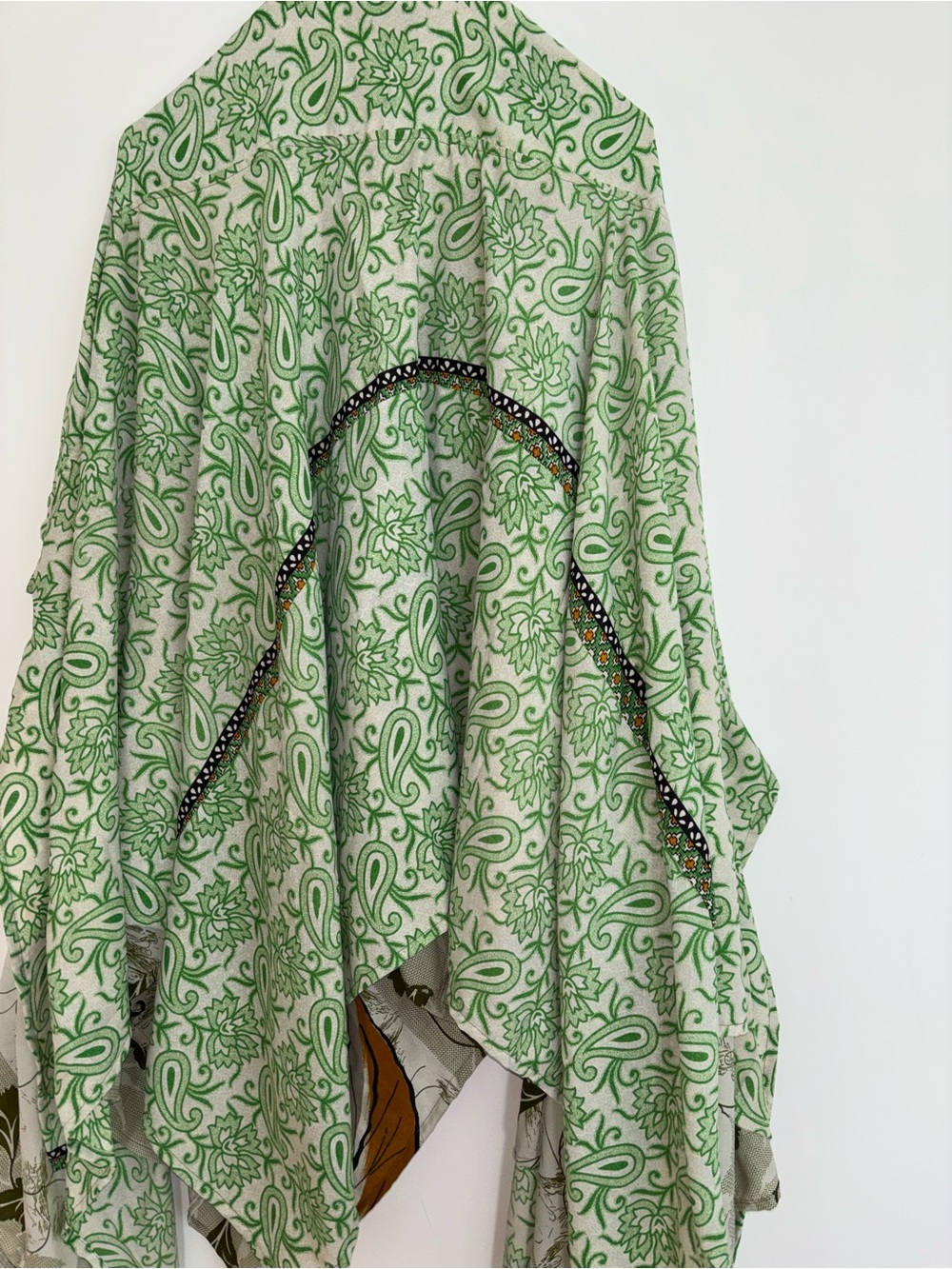 Silk 100% reversible wrap skirt Paisley Asymmetrical with Decorative Trim